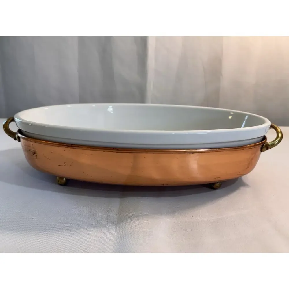 Vintage Williams Sonoma Oval White Baker In Portugal Made Copper Server Rare!